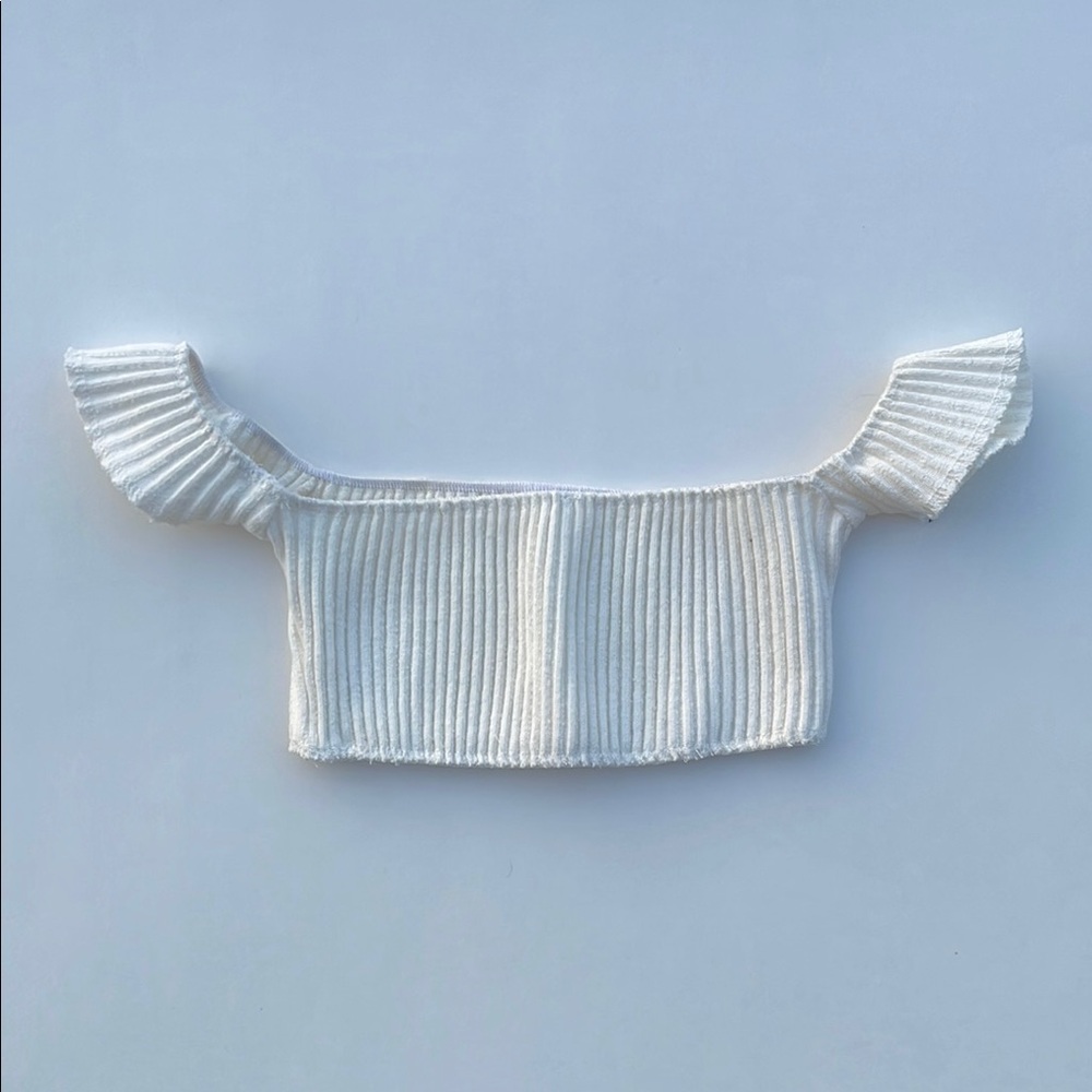 ARE YOU AM I White Ribbed Off-Shoulder Top - Picture 2 of 9
